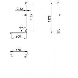 Barre de douche verticale avec curseur côté gauche 90° Ø32mm - 40 x 120cm  White Serenity